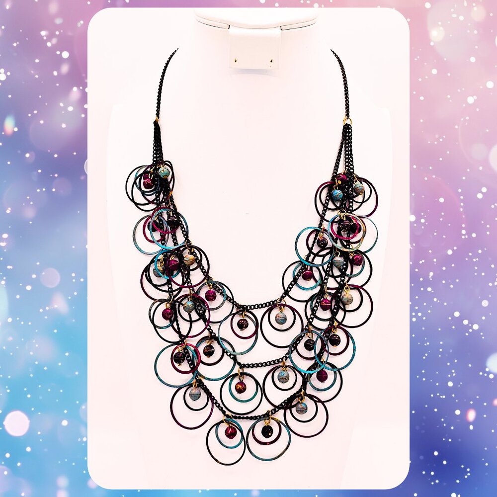 Multicolor Wire Ring & Bead Statement Necklace On… - image 4